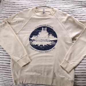 Soft cream sweatshirt with navy blue design, sz S